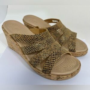 Crocs A Leigh Cork Wedge Sandals Snake Print Strappy Wedges Size 7